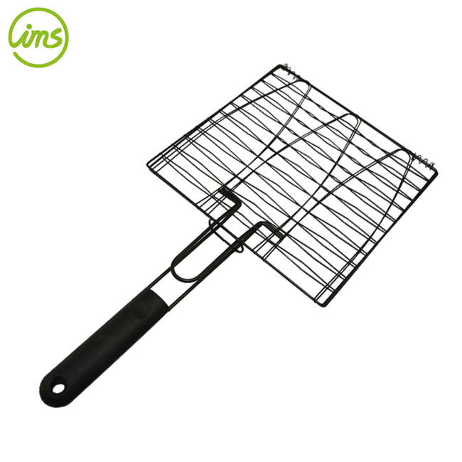 triple fish bbq grill basket with silicone handle
